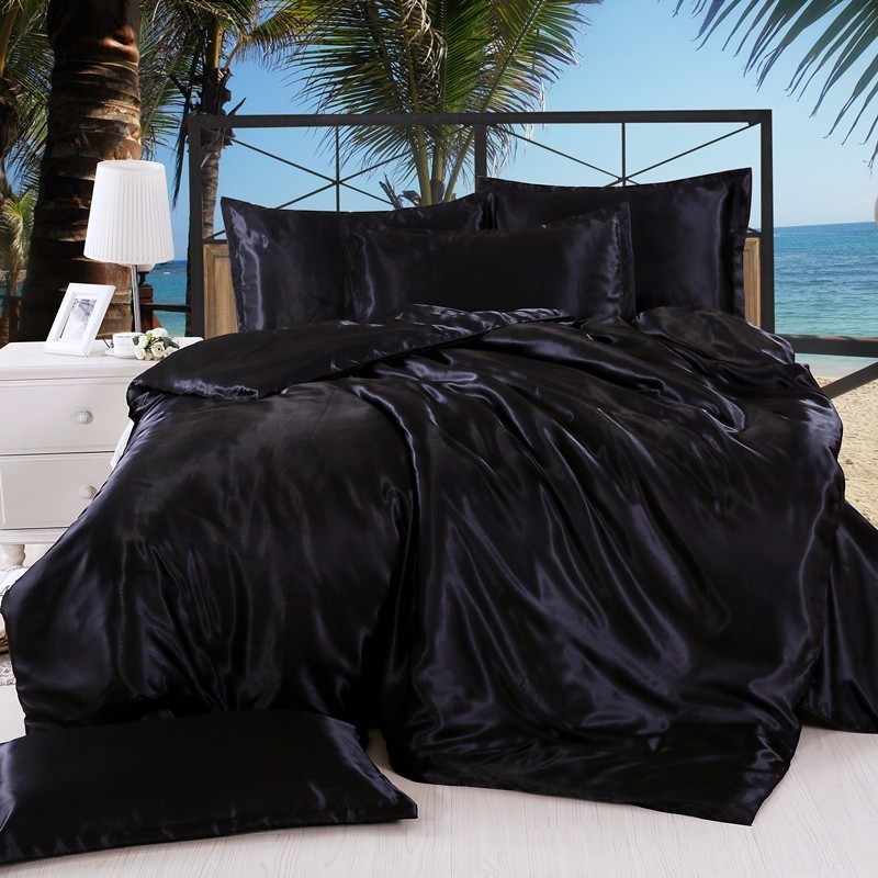 [HCM]Bộ  Drap Gối Phi Lụa 4 Món Mềm Mại Mát Mịn Màu Đen