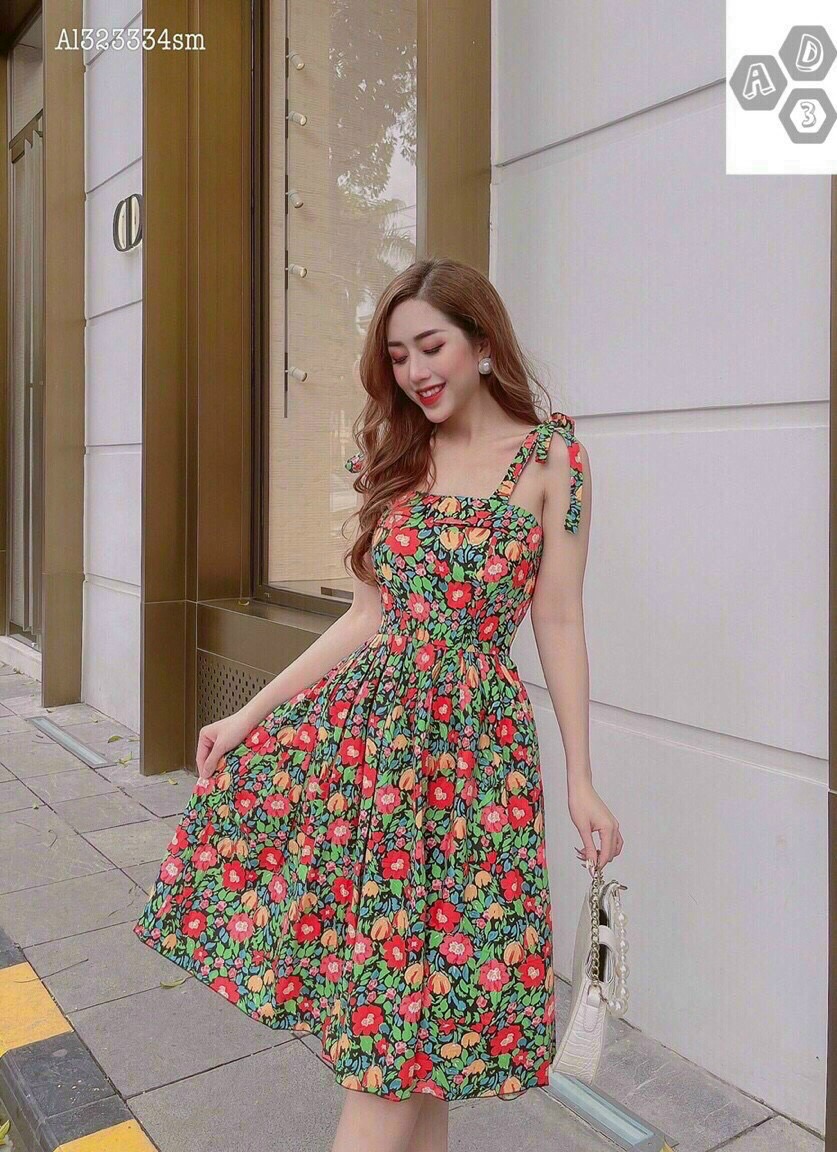 Đầm xoè 2 dây cột nơ vai có mút ngực