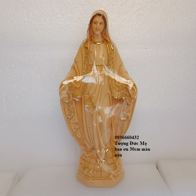 Tượng Công Giáo Đức Mẹ Ban Ơn 30cm chất liệu composite tượng công giáo màu nâu