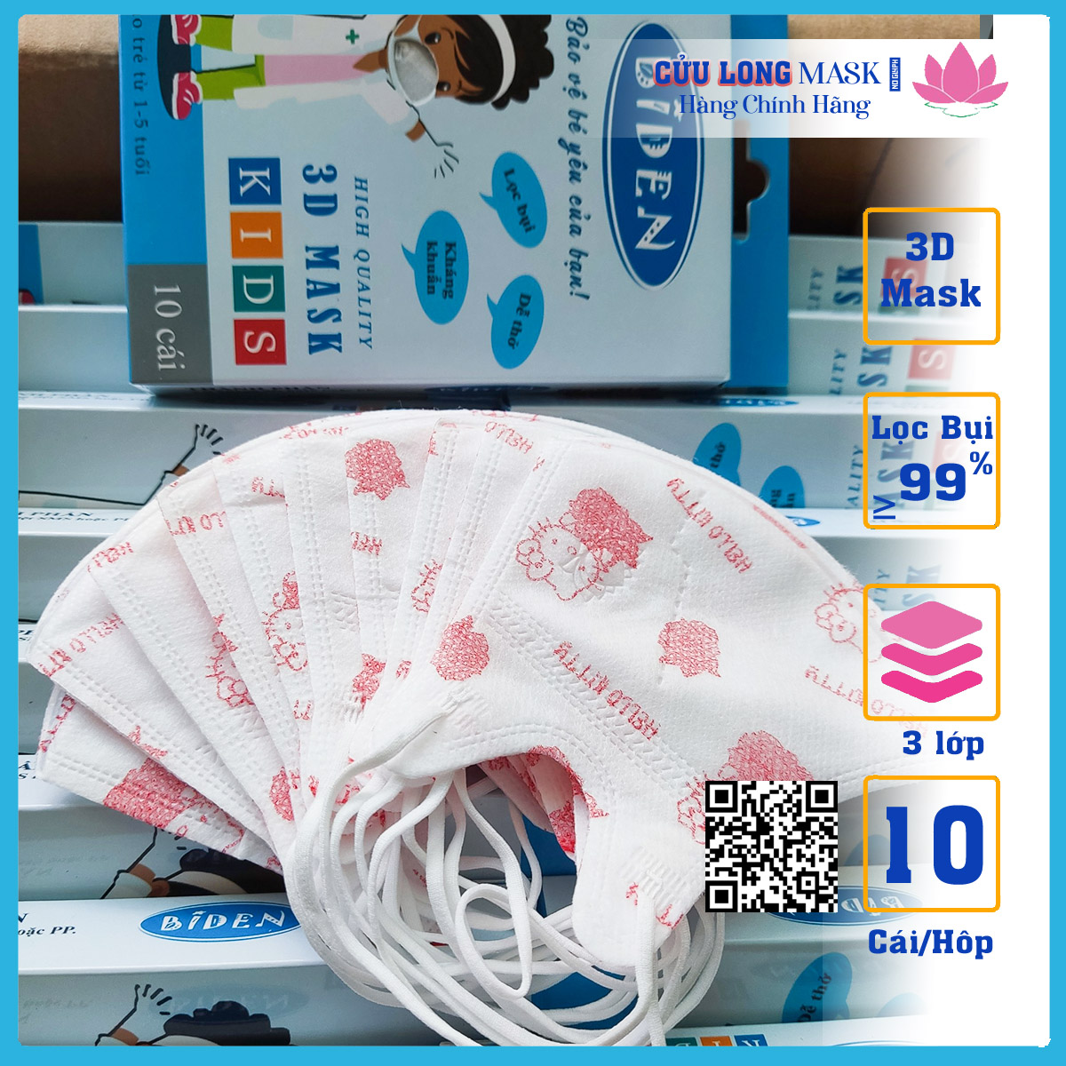 Khẩu trang cho bé từ 2-6 tuổi, 3D Biden Cửu Long