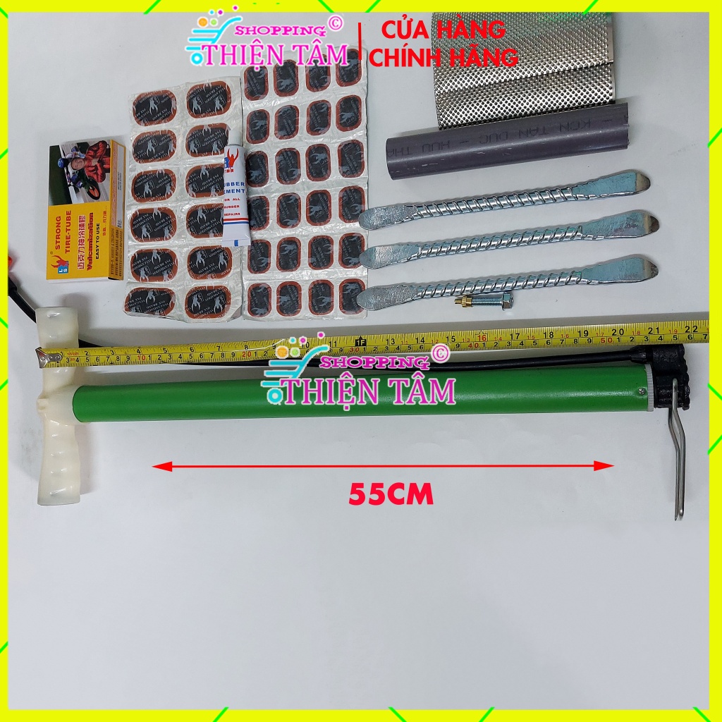 Bộ Vá Ruột - Săm Xe Máy Xe Đạp 6 Món (Bơm dài 55Cm Màu Giao Ngẫu Nhiên)