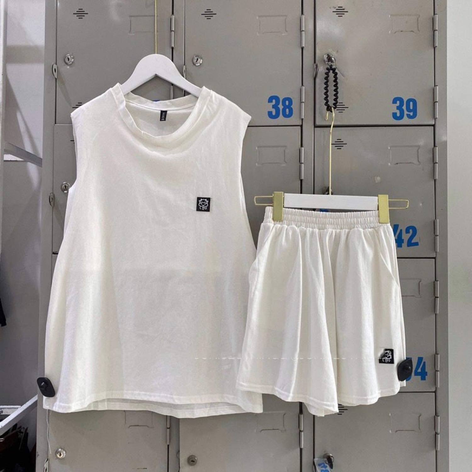 Set bộ quần áo Tanktop logo bộ đùi mặc hè Unisex nam nữ chất thun mềm mát