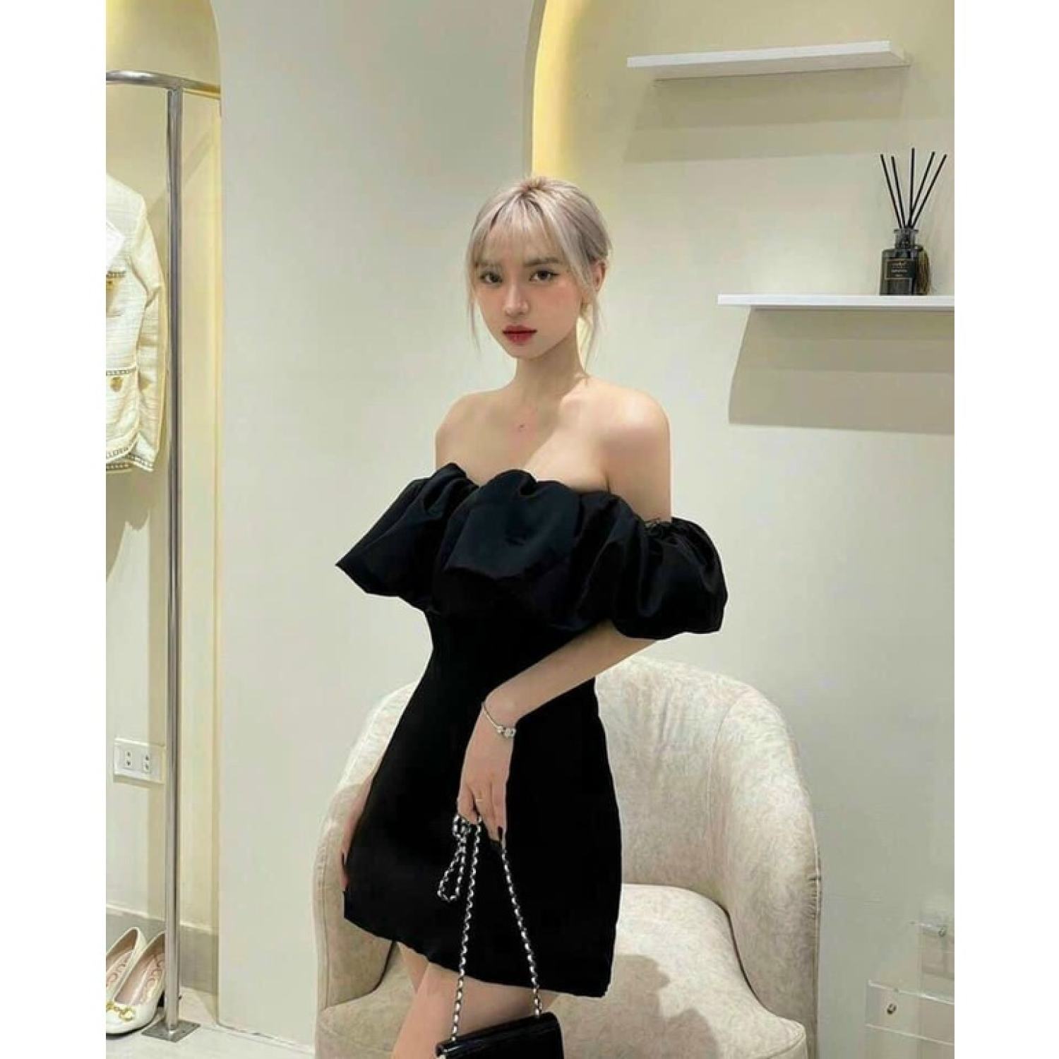 Đầm umi ôm body trễ vai bồng dự tiệc sâng trọng