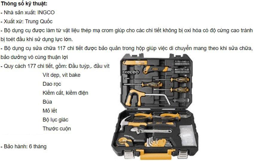 Bộ dụng cụ 117 chi tiết INGCO HKTHP21171