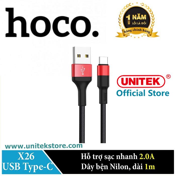 [UNITEKSTORE.COM] Cáp sạc TypeC Hoco X26 2A dài 1M - dây bọc dù (Hỗ trợ sạc nhanh và truyền dữ liệu)