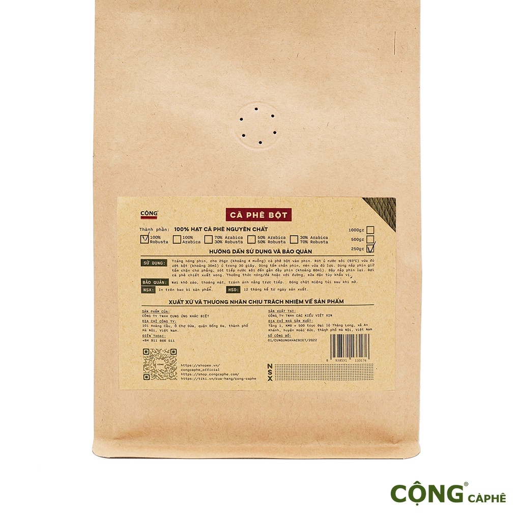 Cà Phê Bột 250Gr Pha Phin 100% Robusta Cộng Cà Phê