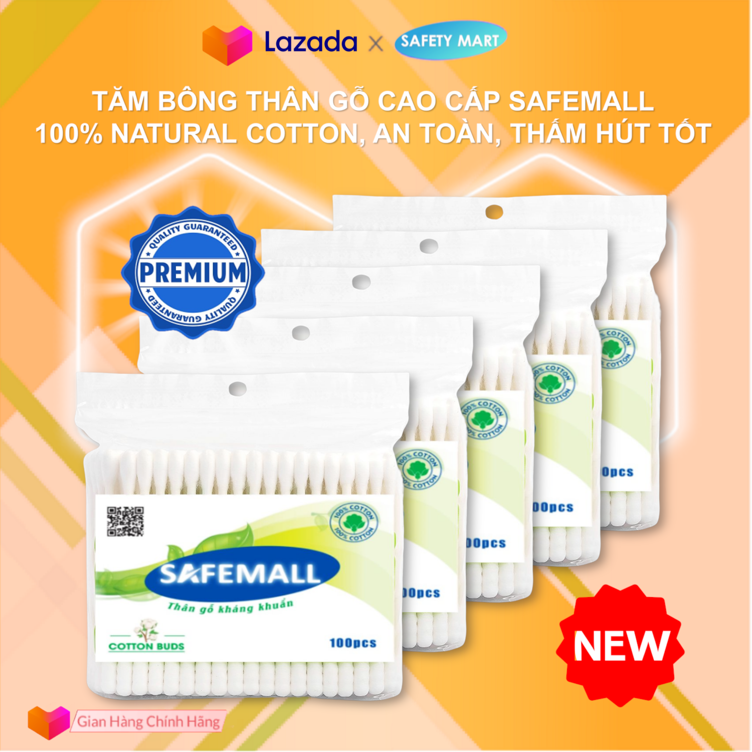 [Selling] Combo 5 packs (total 500) cotton swab wood body 100 Rod safemall, cotton swab earwax senior adult multi-purpose swab ear, personal hygiene, sanitary machine details… Goods vnxk safety Mart official