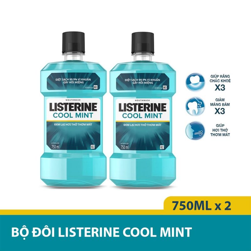 Nước súc miệng Listerine Coolmint 750mlx2 (Bộ đôi)