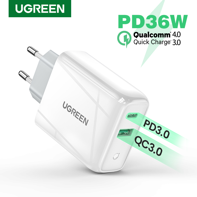 UGREEN 36W USB PD Charger USB Dual Wall Charger Quick Charge 3.0 4.0 QC 3.0 Charger for iPhone 12 Wall USB Type C Charger for Xiaomi Samsung handphones