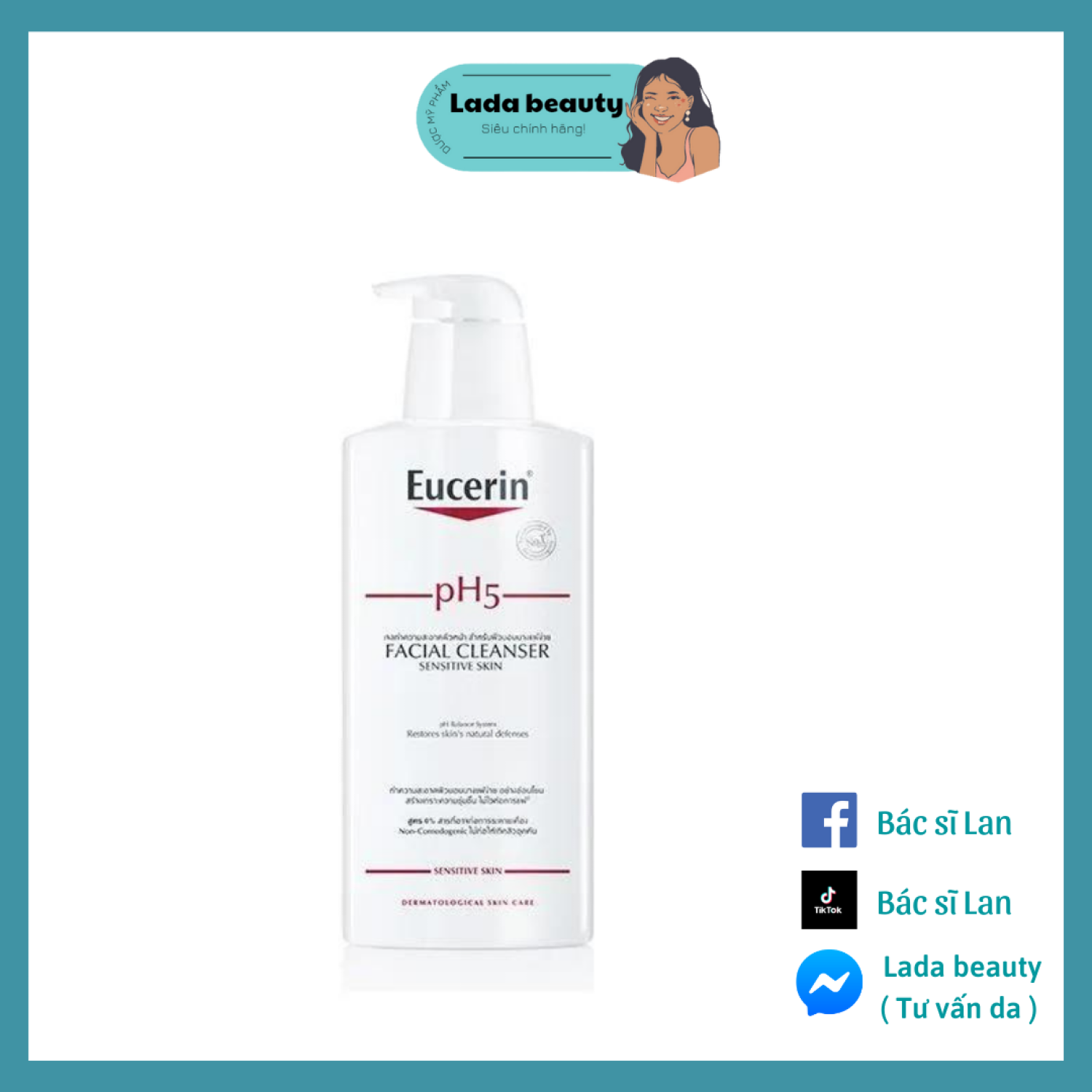 ✅ sữa rửa mặt eucerin ph5 dịu nhẹ cho da nhạy cảm 400ml