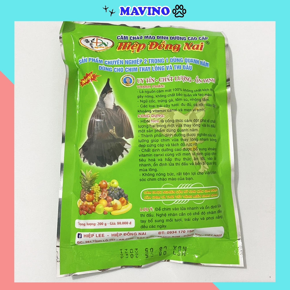 [Hoàn Tiền 10%] Cám chim hiệp đồng nai 200gr - thức ăn cao cấp cho chim chào mào - Gói xanh (new)