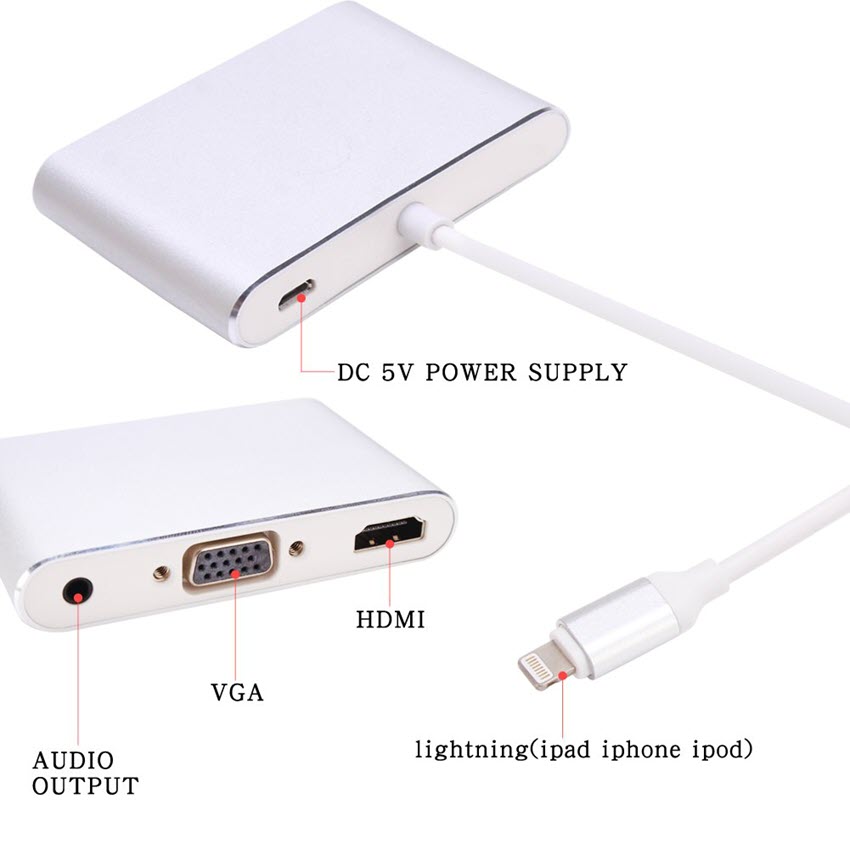 Cáp Chuyển Lightning Ra Hdmi Và Vga Có Cổng Audio chất lượng cao