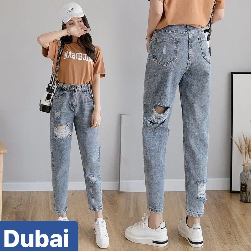QUẦN JEAN BAGGY NỮ CHẤT BÒ XANH RÁCH CHÂN SAU HOT TREND LƯNG CAO NÂNG MÔNG CAO CẤP DB-56 - DUBAI FASHION