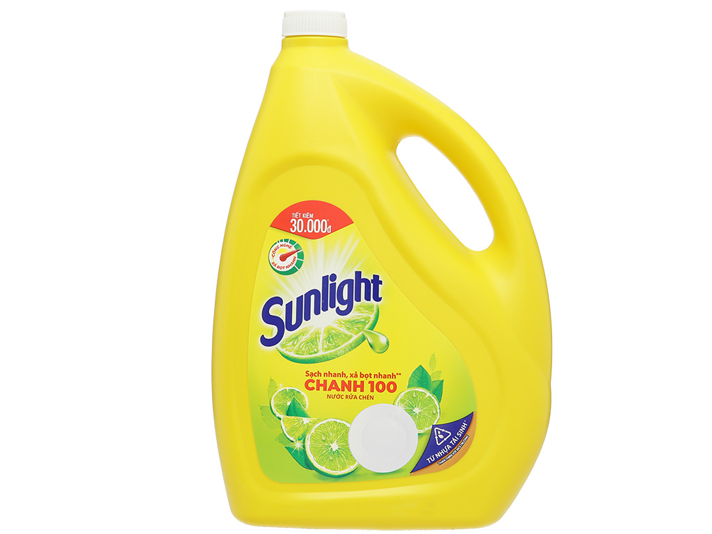 Nước rửa chén Sunlight Chanh 100 sạch nhanh xả bọt nhanh rửa sạch dầu mỡ can 3.48 lít