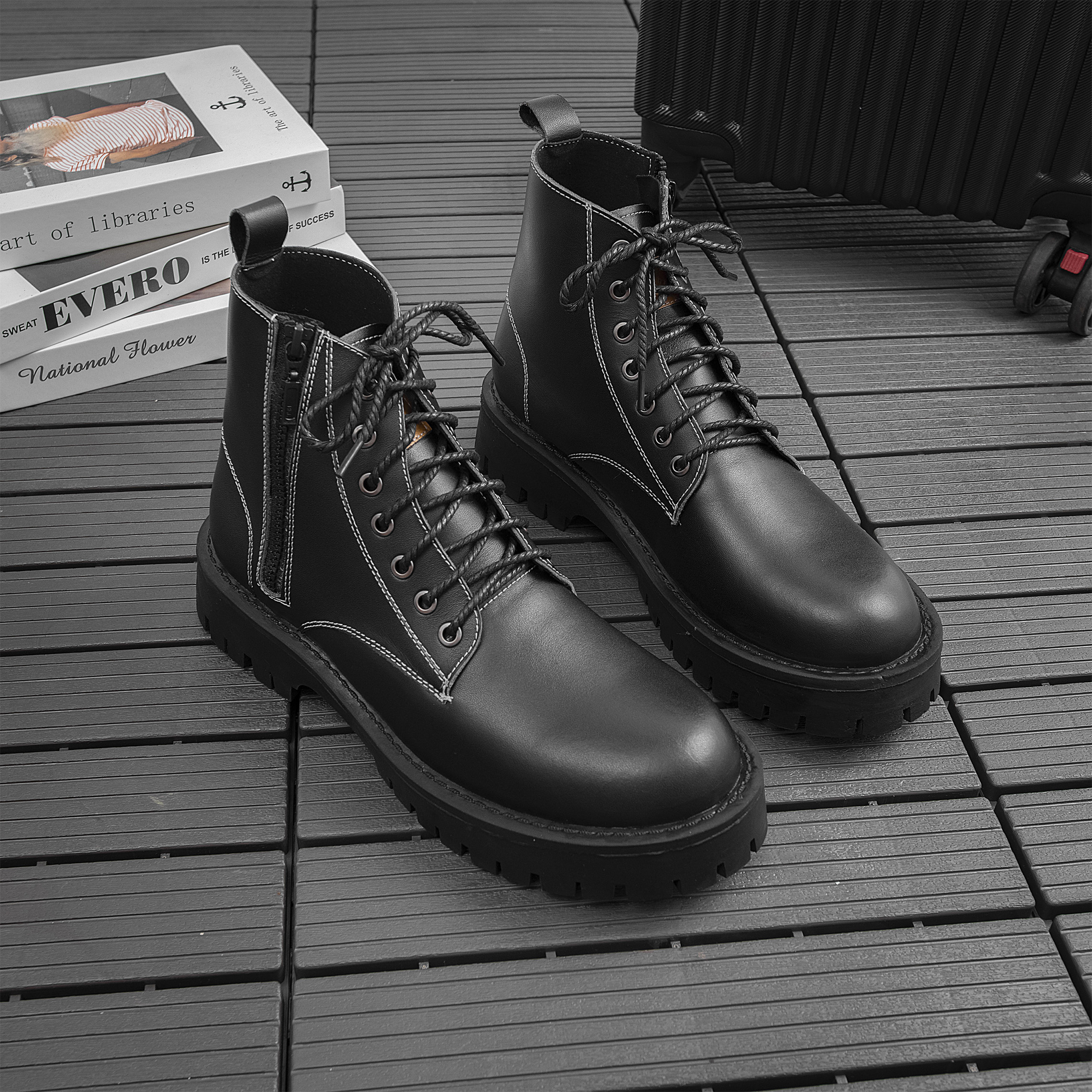 Giày Boots Nam  Chất Da Bò Đẹp Cao Cấp Chống Thấm Nước Đế Khâu Siêu BềnTăng Chiều Cao 5cm Form Combat Boots Cao Cổ G611-Đ: Thời Trang Nam ABUTA