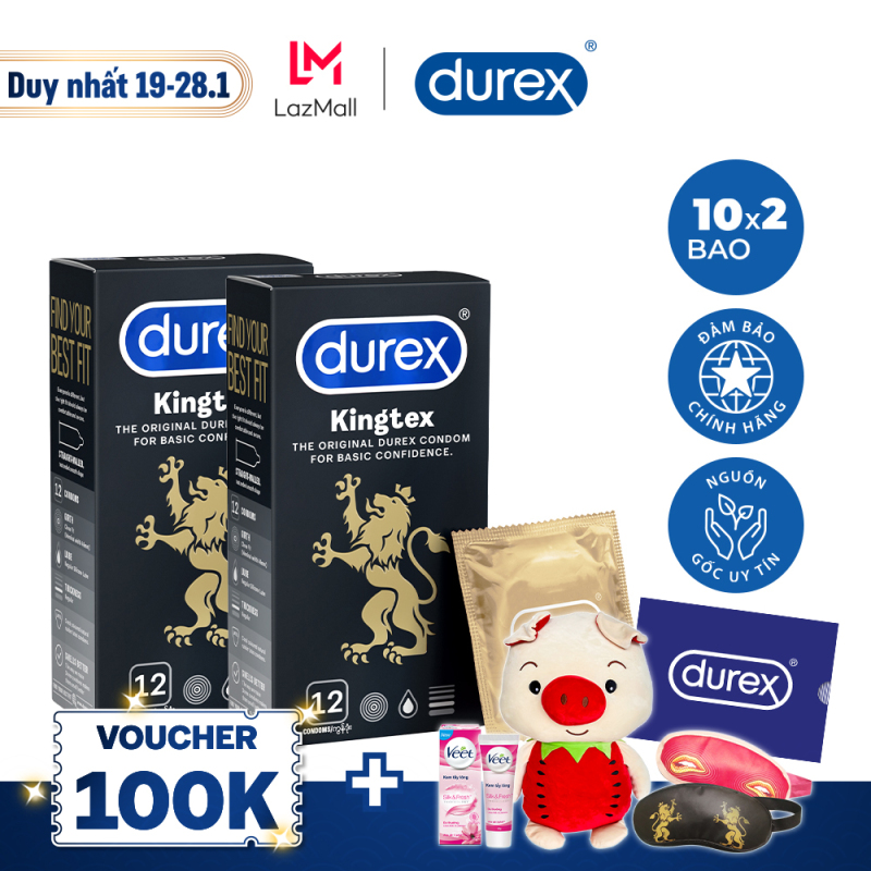 [VOUCHER GIẢM 60K]Combo 2 Hộp Bao cao su Durex Kingtex 12 bao nhập khẩu