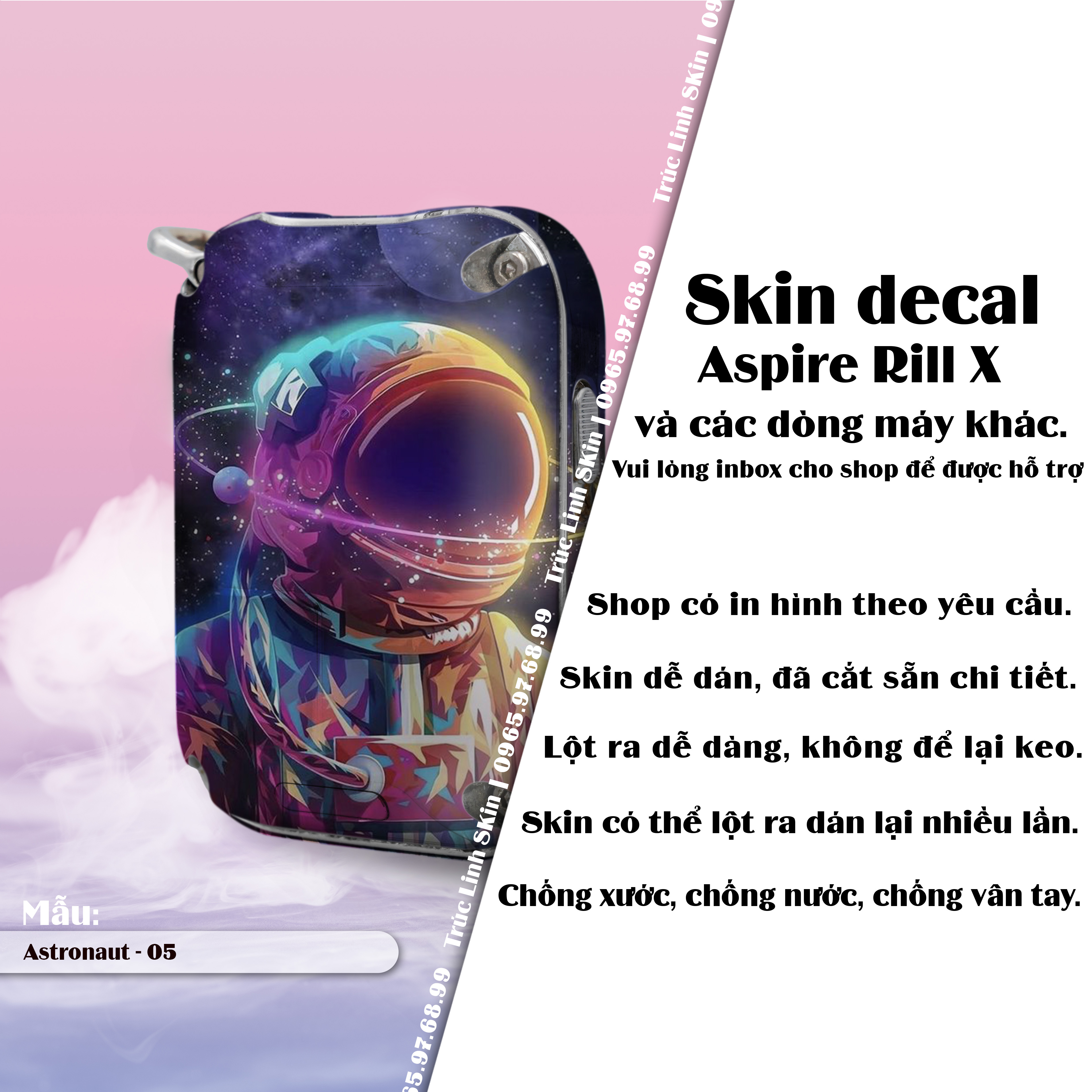 Miếng dán skin cho Riil X mẫu Astronaut 05 (decal dễ dán, đã cắt sẵn)