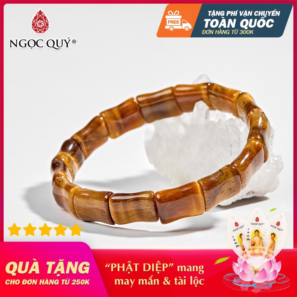 Vòng tay phong thủy mệnh thổ kim đốt trúc đá thạch anh mắt hổ 9mm - ngọc quý gemstones
