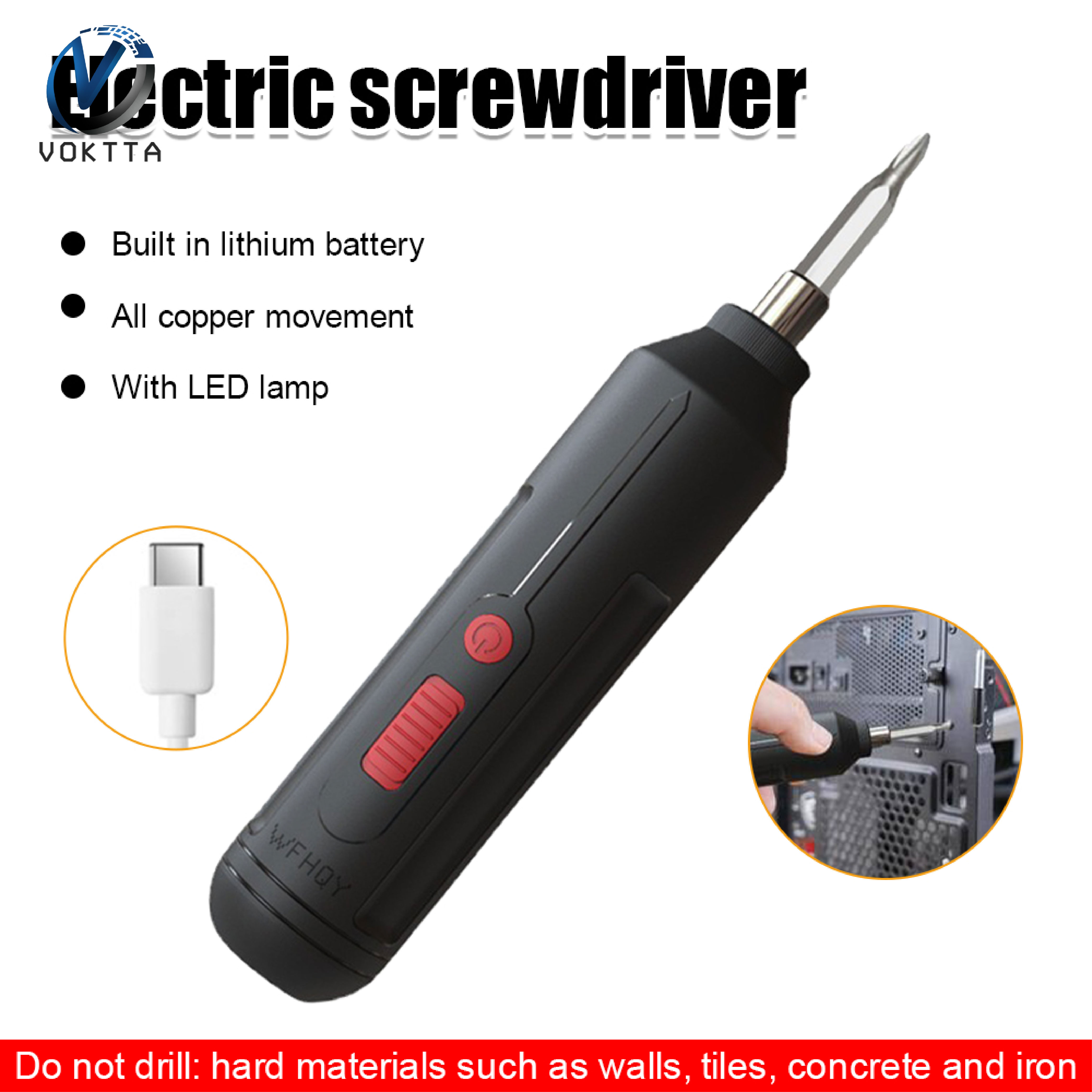 VOKTTA Cordless Electric Screwdriver Usb Rechargeable Automatic Portable Electric Drill Electric Screwdriver Tool Kit for Computer Mobile Phone Repair Tools