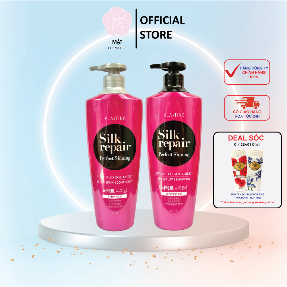 Combo Dầu gội và Dầu xả nước hoa Elastine Silk Repair Perfect Shining 550ml
