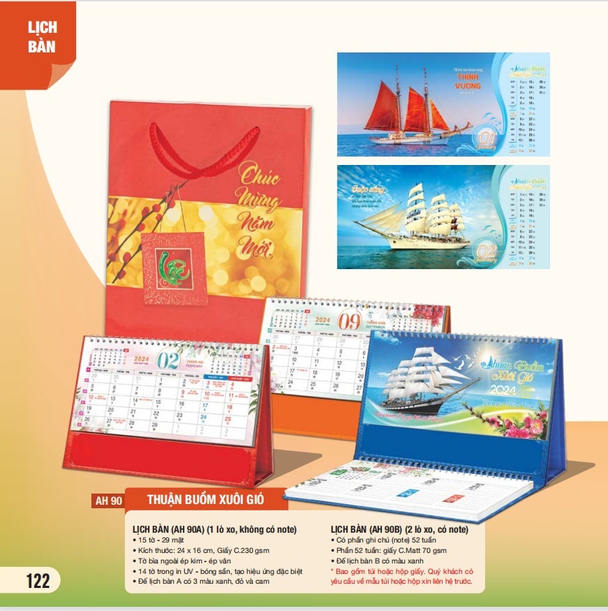 Combo 5 cuốn lịch bàn 2024 - MS AH-81 - AH-90 (mẫu ngẫu nhiên)