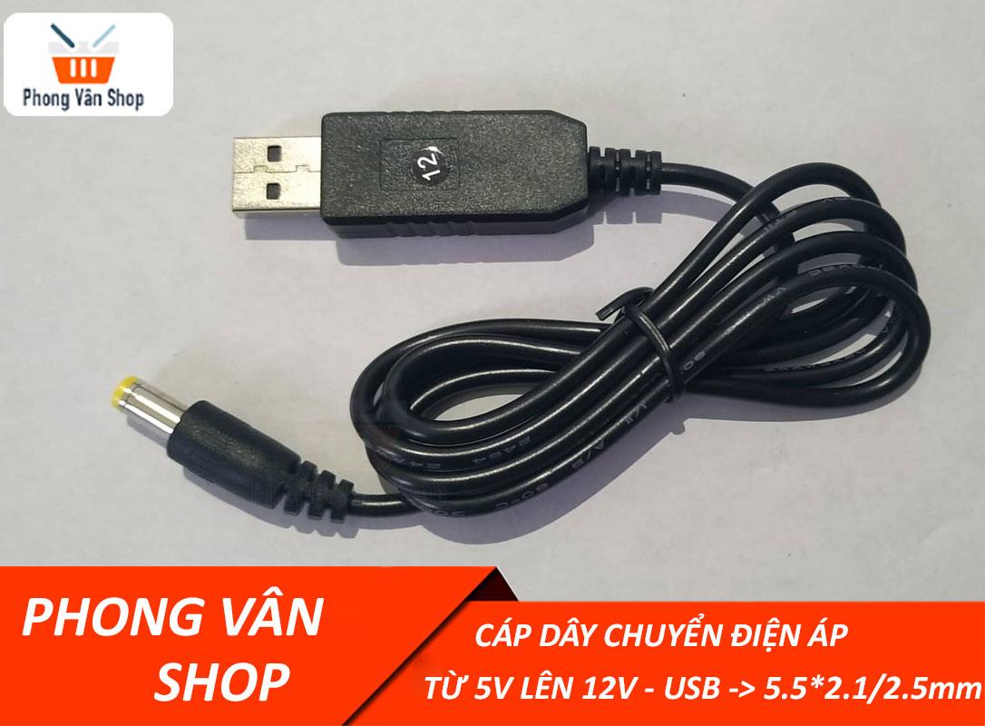 Cáp dây chuyển điện áp 5v lên 12v - từ cổng USB sang chân 5.5x2.1-2.5mm