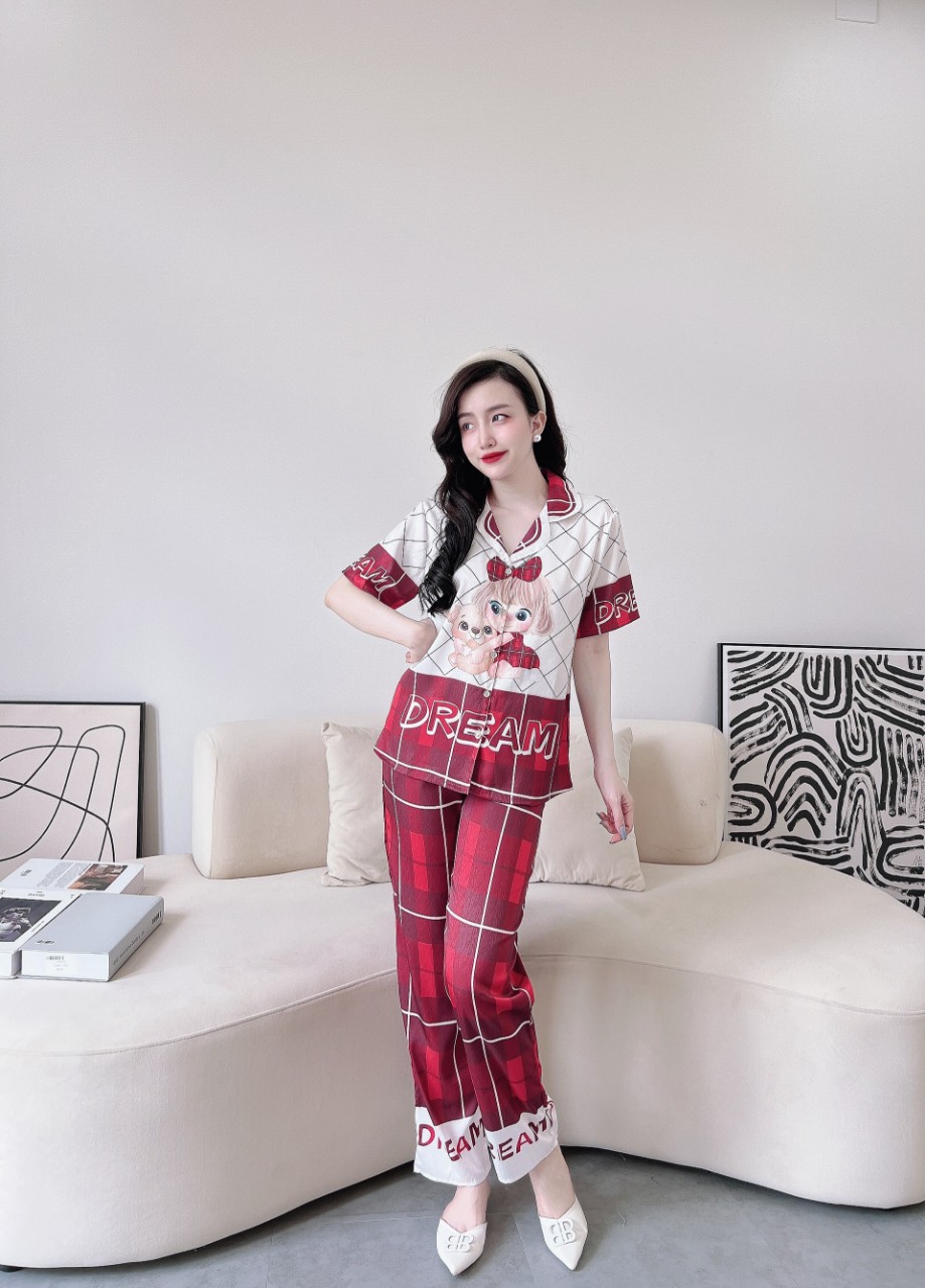 Bộ Pyjama lụa xước ánh kim cao cấp (free size: 45kg đến 65kg) HÀNG THIẾT KẾ MỚI.
