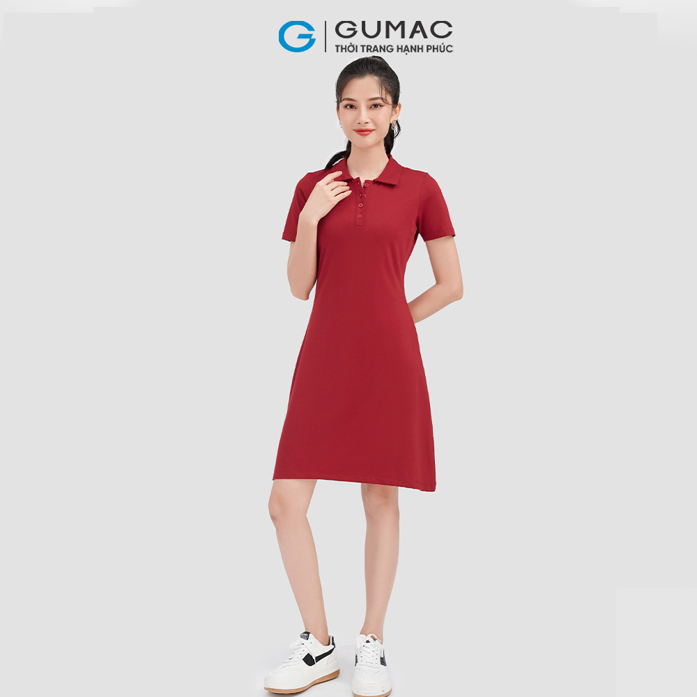 Đầm polo thun GUMAC, đầm form A cổ trụ DC09027