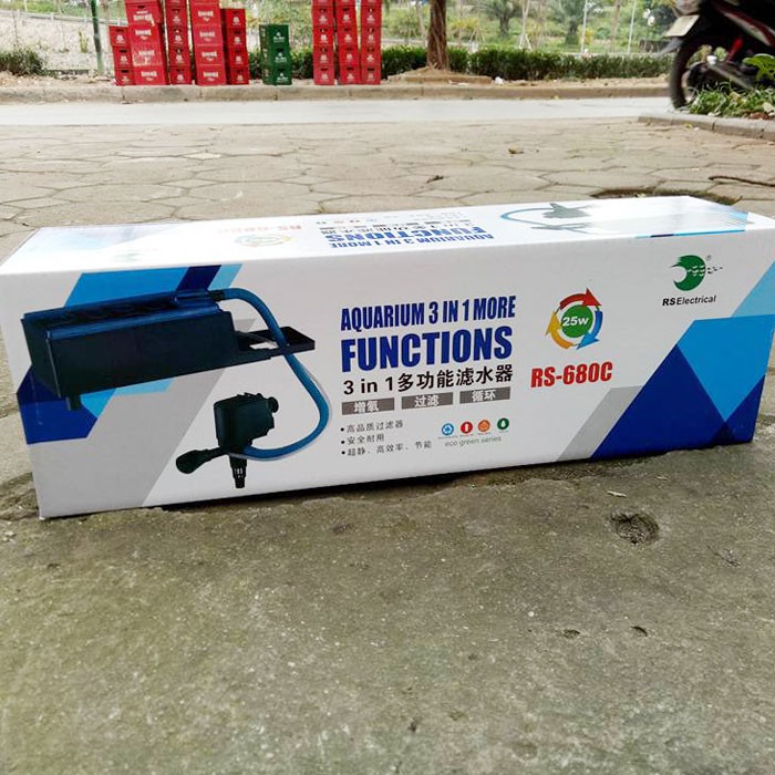 ((Tặng Bông Lọc) MÁY LỌC Máng CHO BỂ CÁ RS 680C 25W vừa Bơm vừa Lọc vừa Thổi Oxi Dùng bể dưới 100cm
