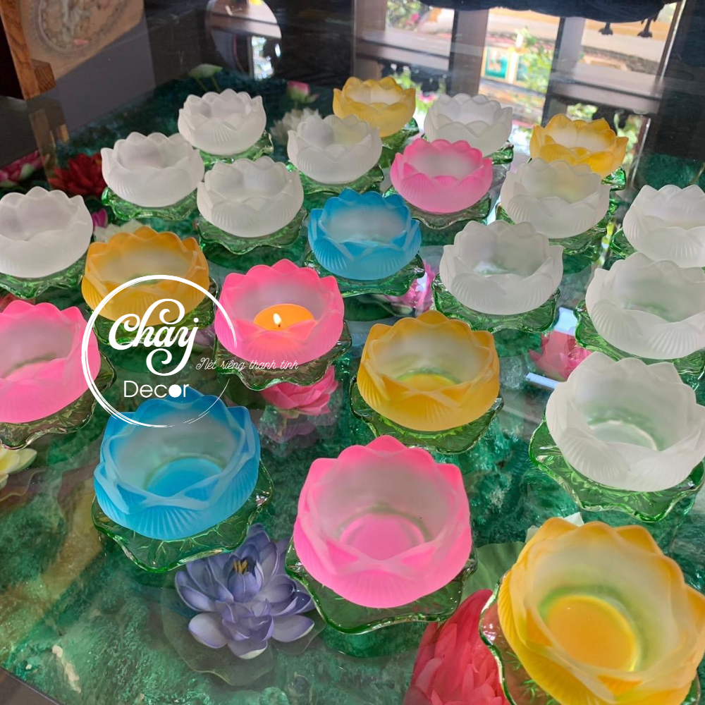 Đế Nến Hoa Sen Lưu Ly Tràng Trí - Chay Decor