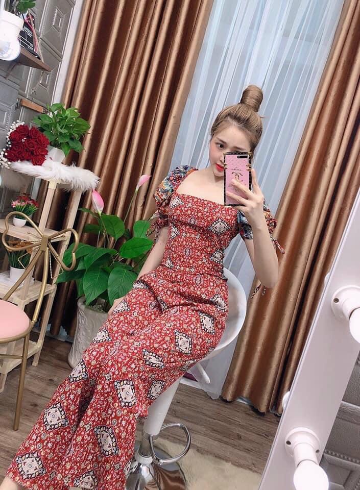 Set Bộ Thổ Cẩm Cổ Vuông Quần Ống Rộng Tôn Dáng, Thiết Kế Thời Trang ( Đỏ )