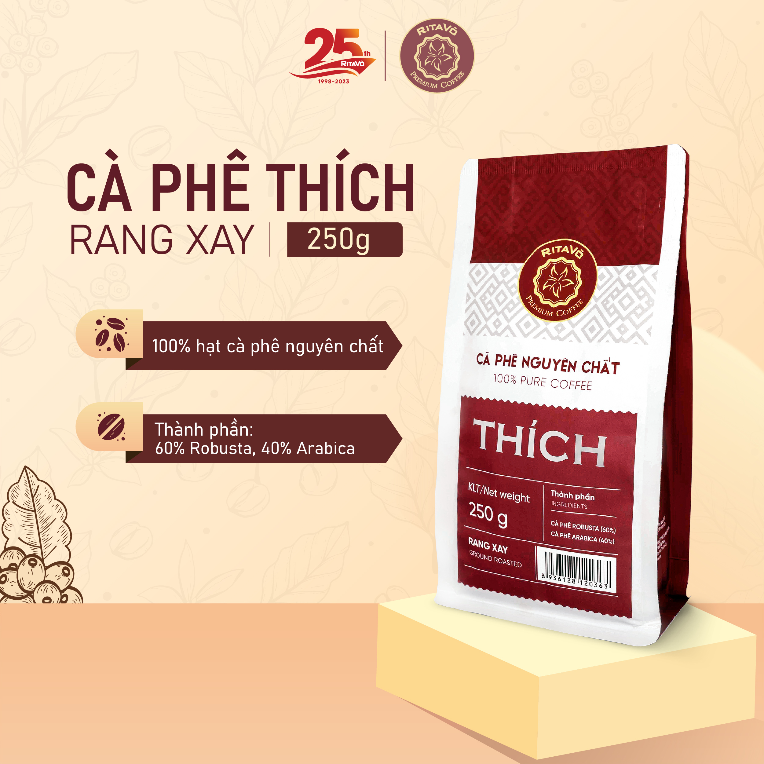 Rita Vo Cafe Thich Roasted and Ground Coffee 250g