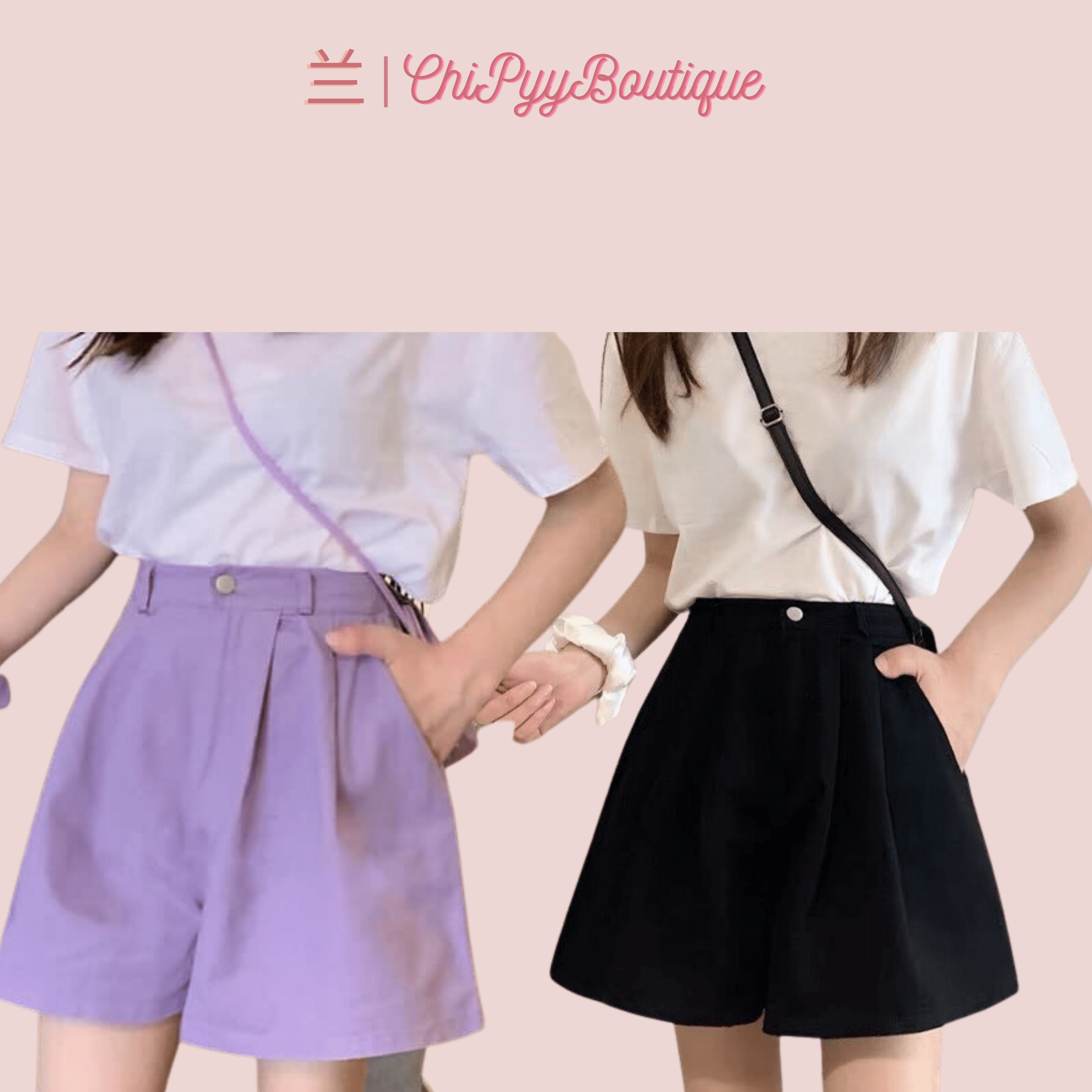 Quần shorts đùi kaki ống rộng dài trên gối màu trơn basic unisex 3 màu tím - đen - kem mặc mát lưng dây kéo form chuẩn freesize dưới 60kg - ChiPyyBoutique
