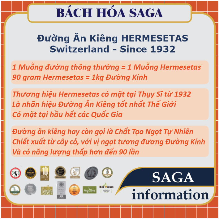 [HÀNG CHÍNH HÃNG] ĐƯỜNG ĂN KIÊNG HERMESETAS  Stevia Lọ 75g