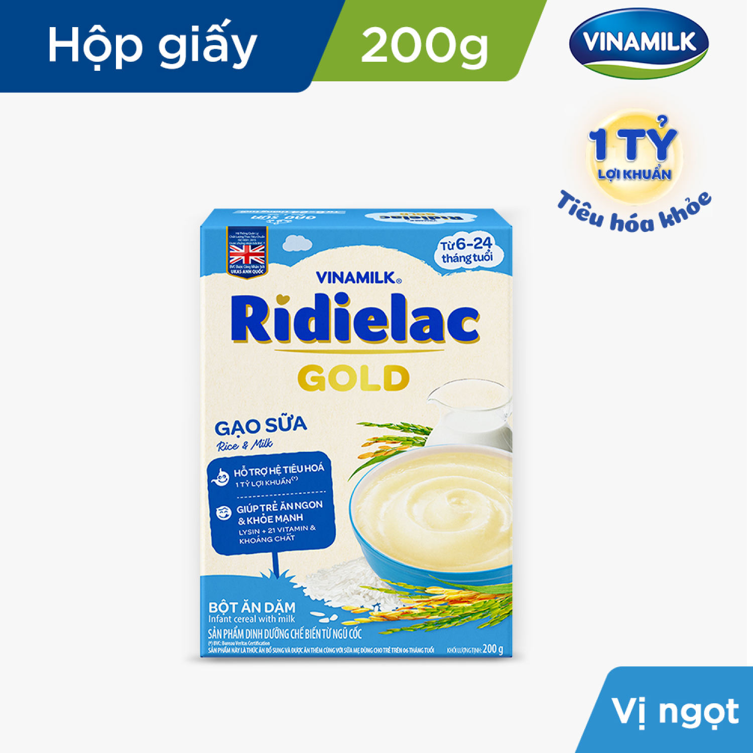 [Date T2/24]Bột ăn dặm Ridielac Gold Gạo sữa - Hộp giấy 200g