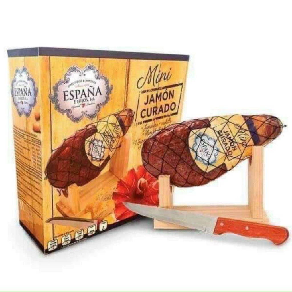 Đùi heo muối Espana Mini Jamon Curado Tây Ban Nha 1kg, heo trắng ủ muối 16 tháng xông khói, quà tết