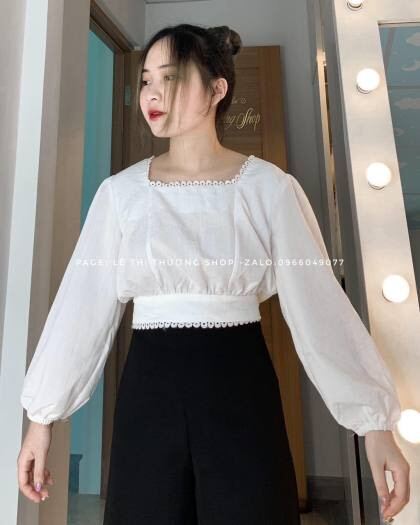 ☀️Áo Kiểu Bo Eo Thắt Nơ Sau Phối Ren