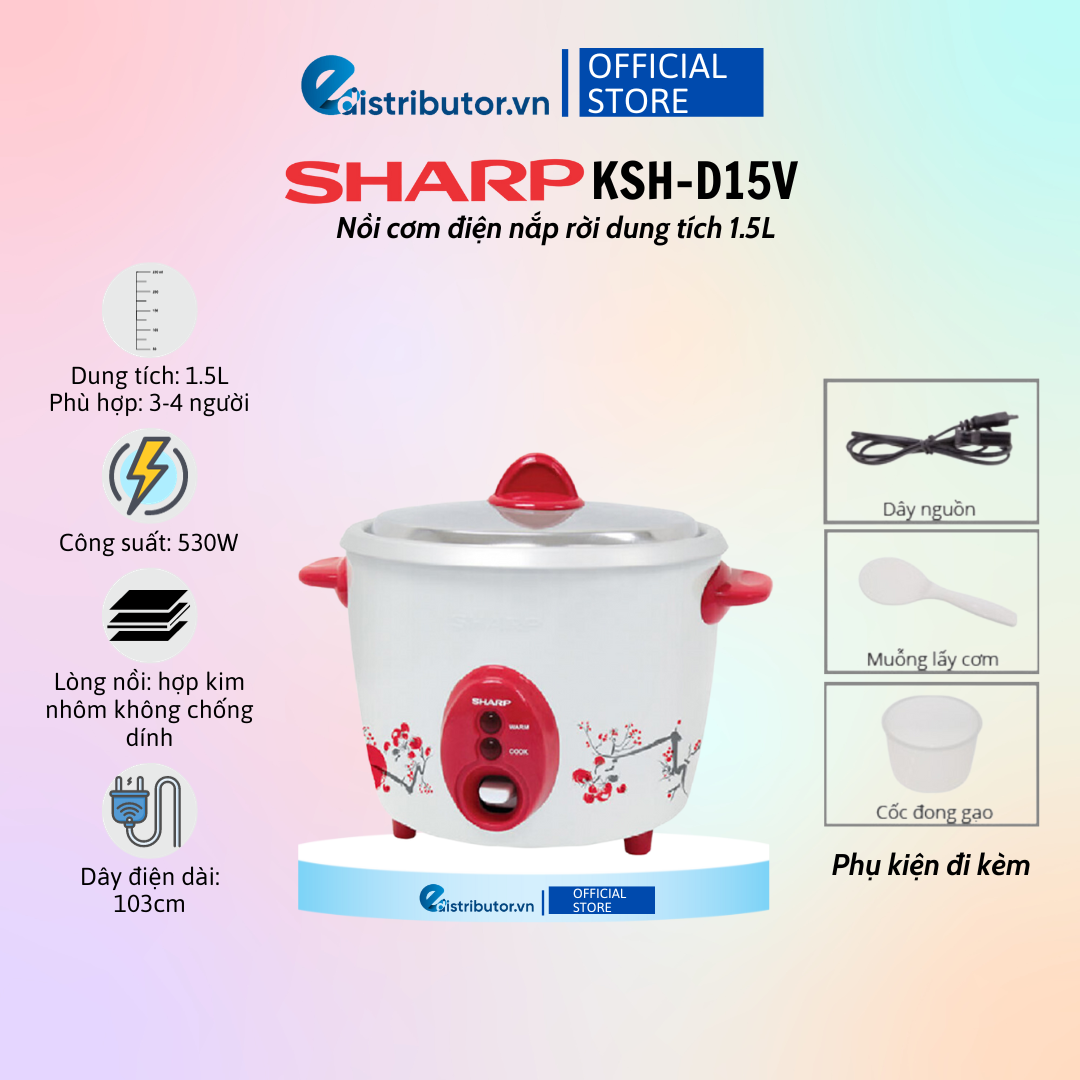 Nồi cơm điện nắp rời sharp ksh-d15v - màu ngẫu nhiên - hàng chính hãng - bảo hành 12 tháng