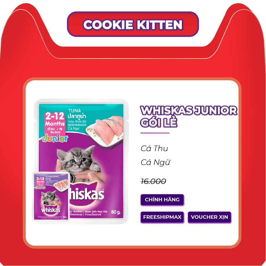 Pate Whiskas Junior - Thức Ăn Cho Mèo Con - Gói 80g