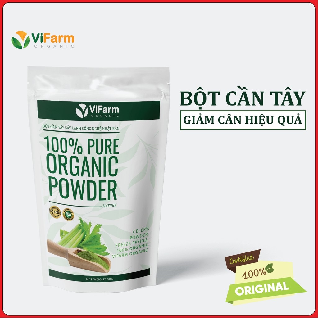 Gói 50G Bột cần tây sấy lạnh nguyên chất ViFarm Organic hỗ trợ giảm cân an toàn detox ăn kiêng Keto thực dưỡng DAS Eat Clean giảm béo giảm mỡ cao huyết áp thải độc đắp mặt nạ bột rau củ low carb địa trung hải