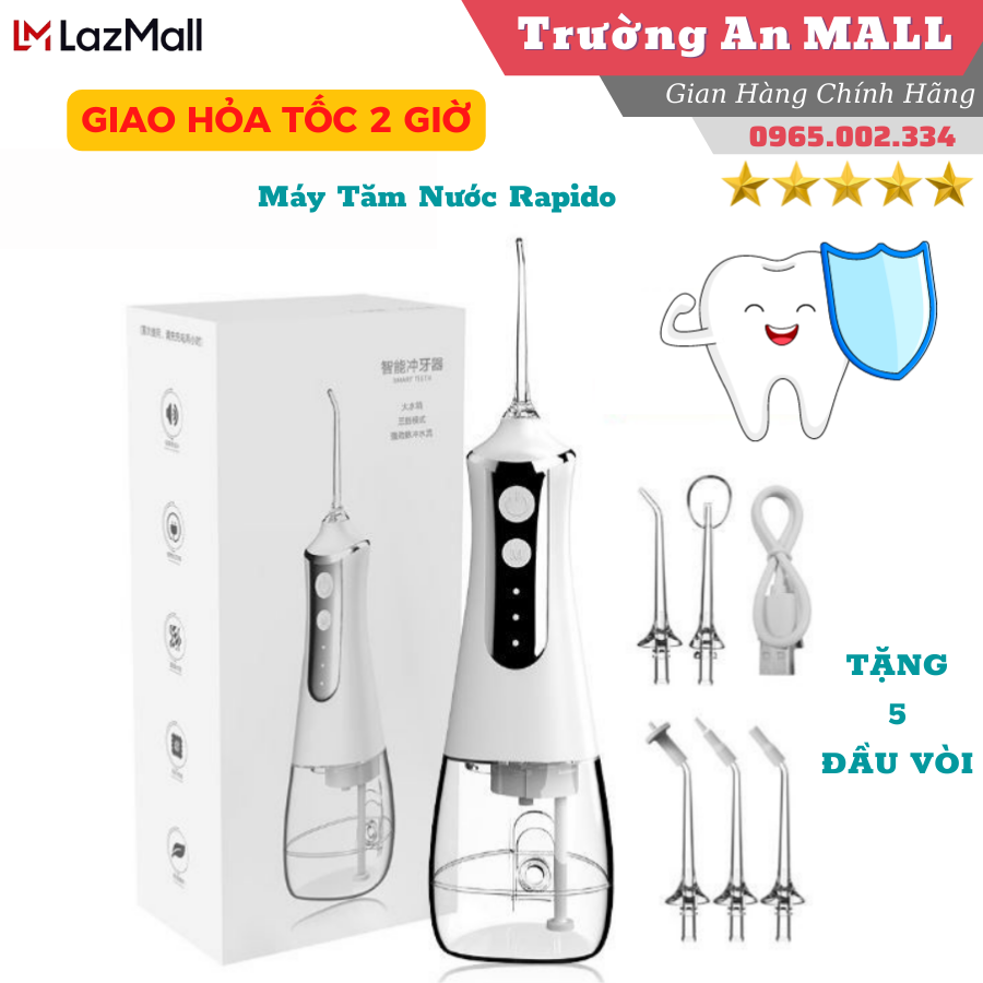Máy tăm nước, xỉa răng nước, tăm nước nha khoa, máy tăm nước panasonic, Máy tăm nước KAW 300ml, Máy tăm nước H20FLOSS HF-6, tăm nước cầm tay H2ofloss HF6 có 5 đầu tăm và túi du lịch bảo hành chính hãng