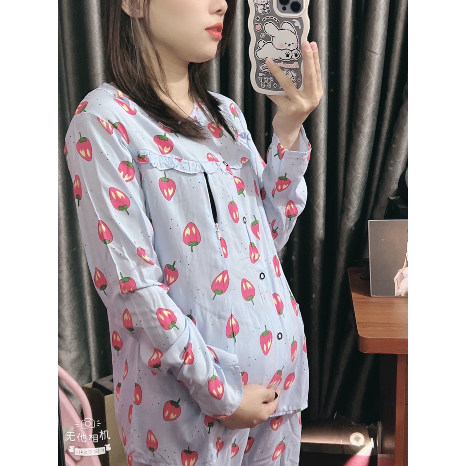 Bộ đồ bầu mặc bầu và sau sinh dài vạt chéo 100% cotton