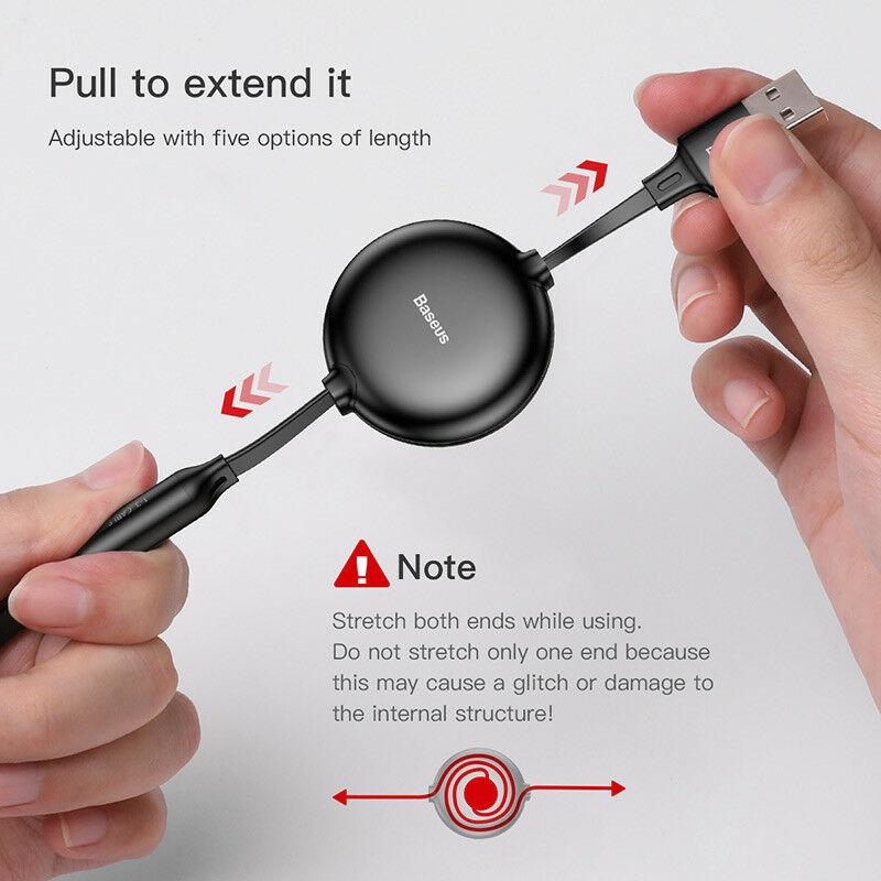 Cáp sạc đa năng siêu bền 3 đầu chuẩn Micro USB, Iphone Ipad, Type C thiết kế dây rút tiện dụng sạc 3 thiết bị một lúc đến từ thương hiệu Baseus