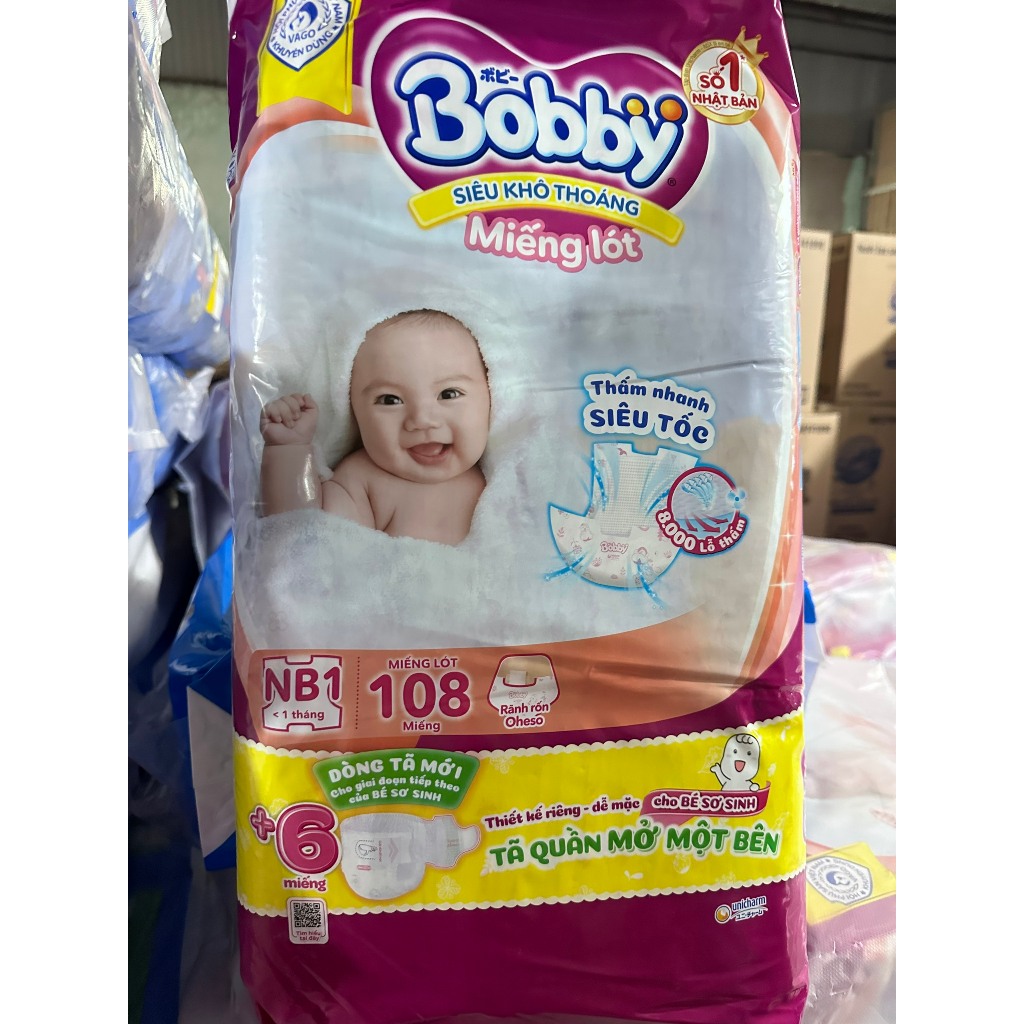 Miếng lót sơ sinh Bobby NewBorn 1-108 miếng (Tặng 6 miếng tã dán sơ sinh)