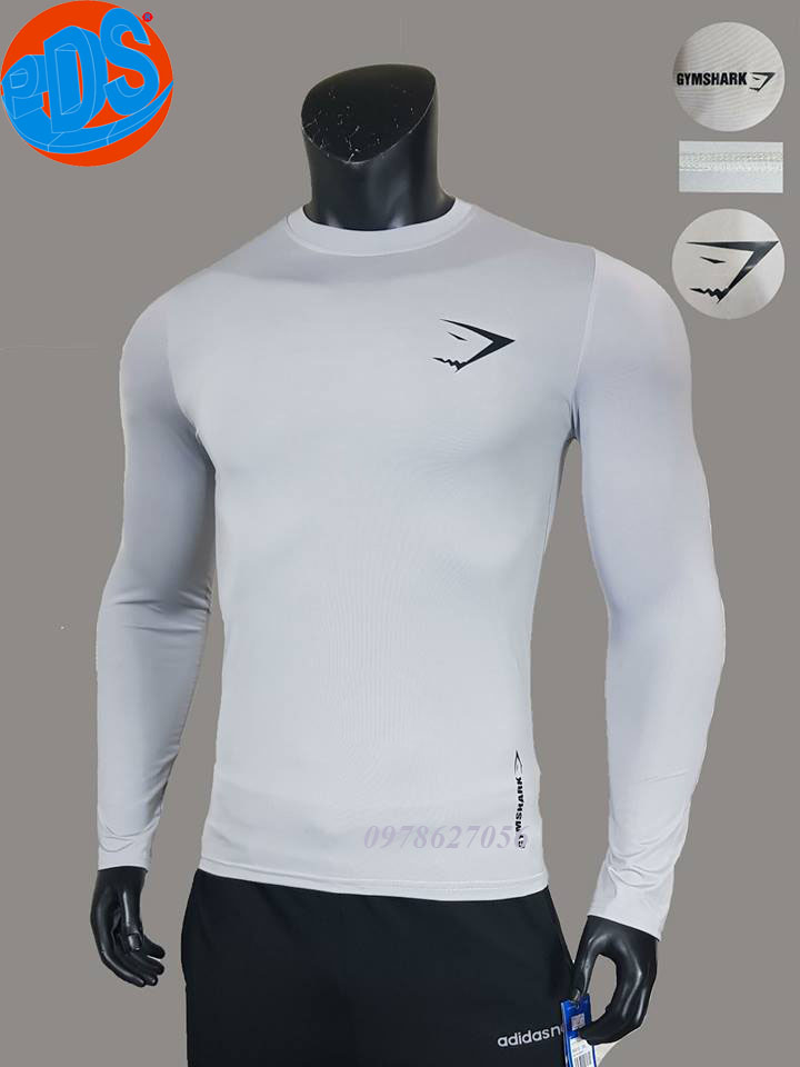 Áo giữ nhiệt nam GYMSHARK, áo thun thể thao dài tay logo cá mập