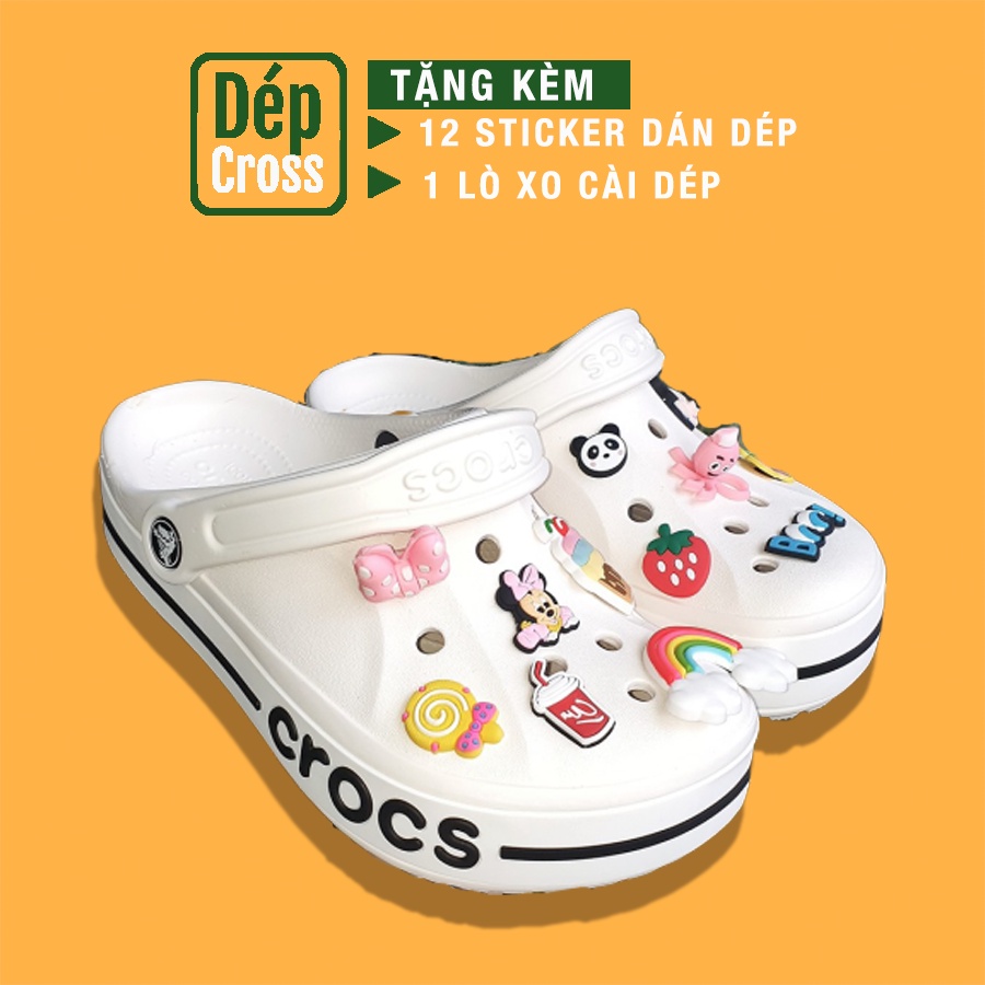 dép Cross bánh mỳ khủng long màu trắng toroco unisex vền trắng BAYA tặng kèm 12 sticker cross