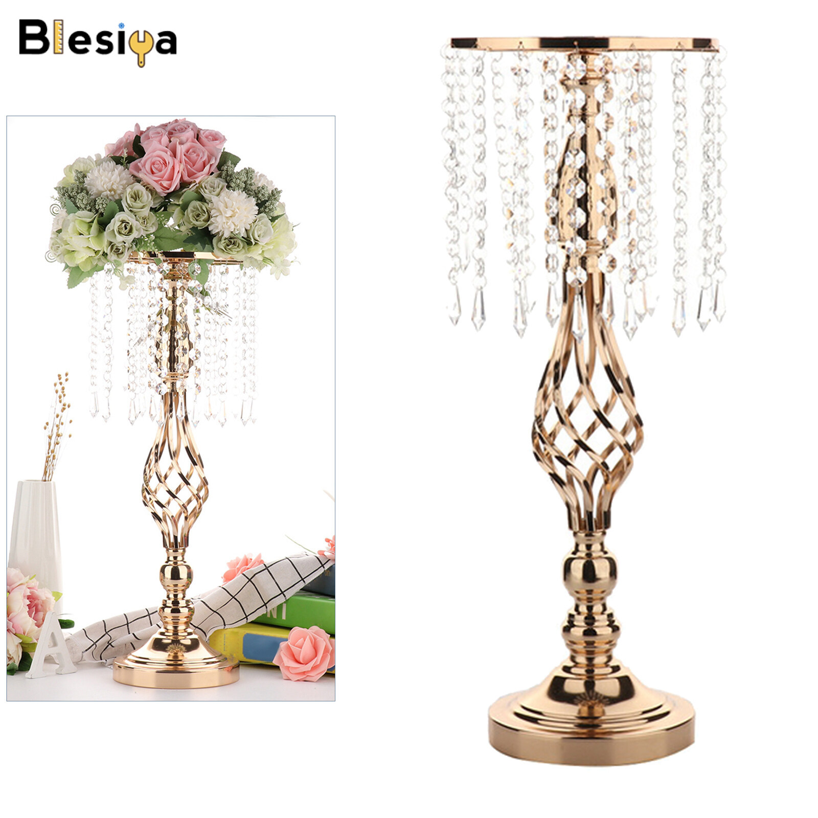 Blesiya Crystal Candle Holder Table Wedding Flower Vase Candlesticks Home Desk Decor