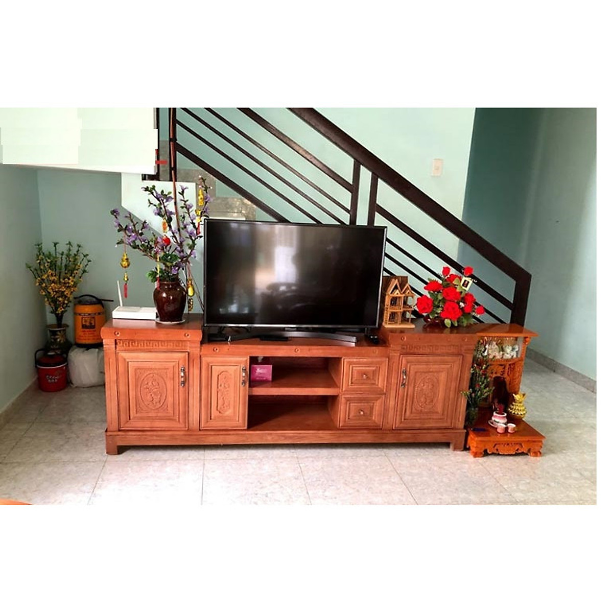 [Trả góp 0%] Kệ tivi  gỗ xoan đào kiểu nhô, kệ gỗ tivi , tủ tivi gỗ