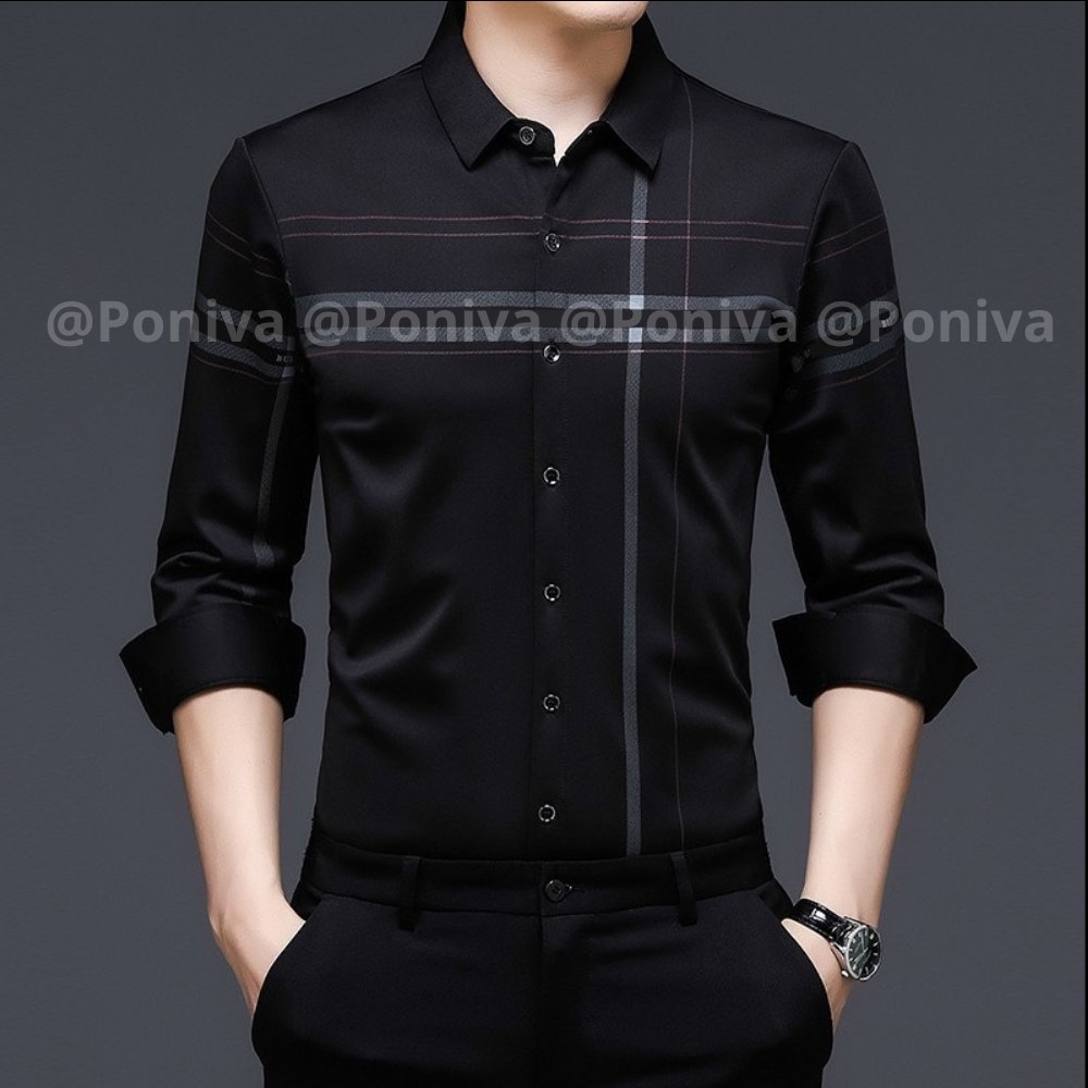 Áo sơ mi nam dài tay họa tiết ngang dọc phối chữ mẫu mới Phong Cách Trẻ Trung Chất Vải Kate Lụa Siêu Mát Mẫu Mới Cực Hot 2023