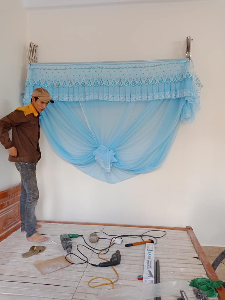 Màn khung xếp gọn phối ren kiểu- TRỌN BỘ